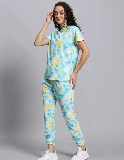 Women’s Casual Tie-Dye Print Night Suit – Soft Lycra Blend Sleepwear Set