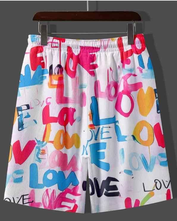 Men's Casual Summer Printed Co-Ord Set – Heart English Shirt & Shorts Two Piece Outfit