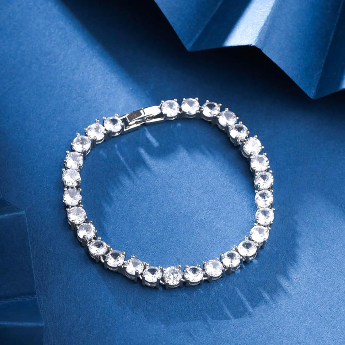 Luxury Silver Crystal Tennis Bracelet for Women – Elegant Round Cut Party & Wedding Jewelry