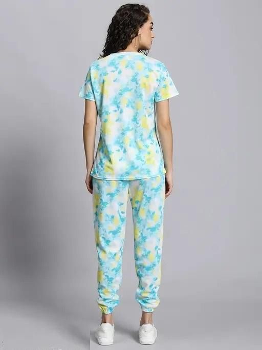 Women’s Casual Tie-Dye Print Night Suit – Soft Lycra Blend Sleepwear Set