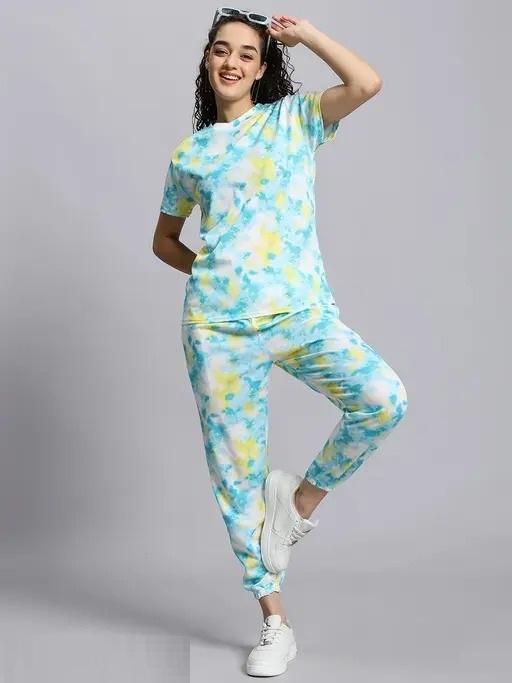 Women’s Casual Tie-Dye Print Night Suit – Soft Lycra Blend Sleepwear Set