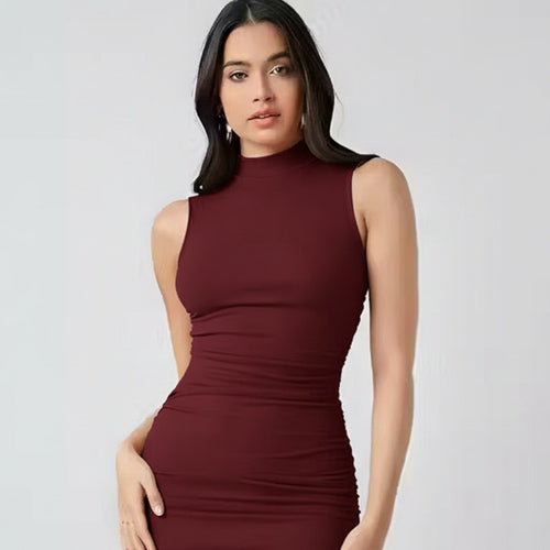 Black Sleeveless Bodycon Midi Dress – Elegant Slim Fit Party Wear