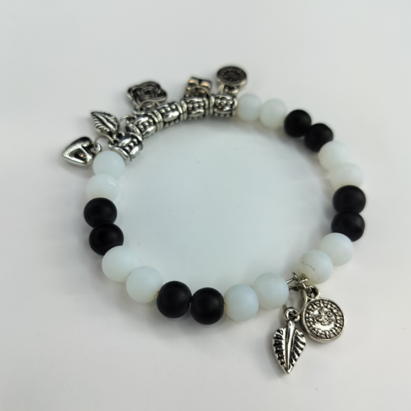 NeoLux Black and White Beads Charm Bracelet - Stylish Balance and Symbolic Elegance