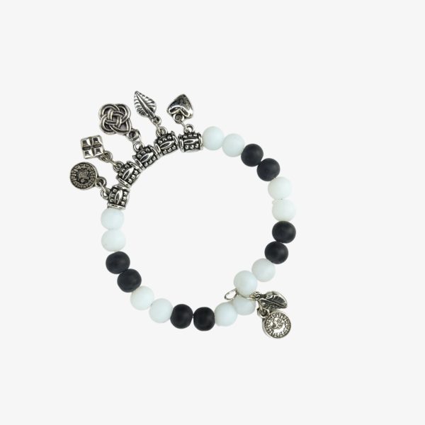 NeoLux Black and White Beads Charm Bracelet - Stylish Balance and Symbolic Elegance