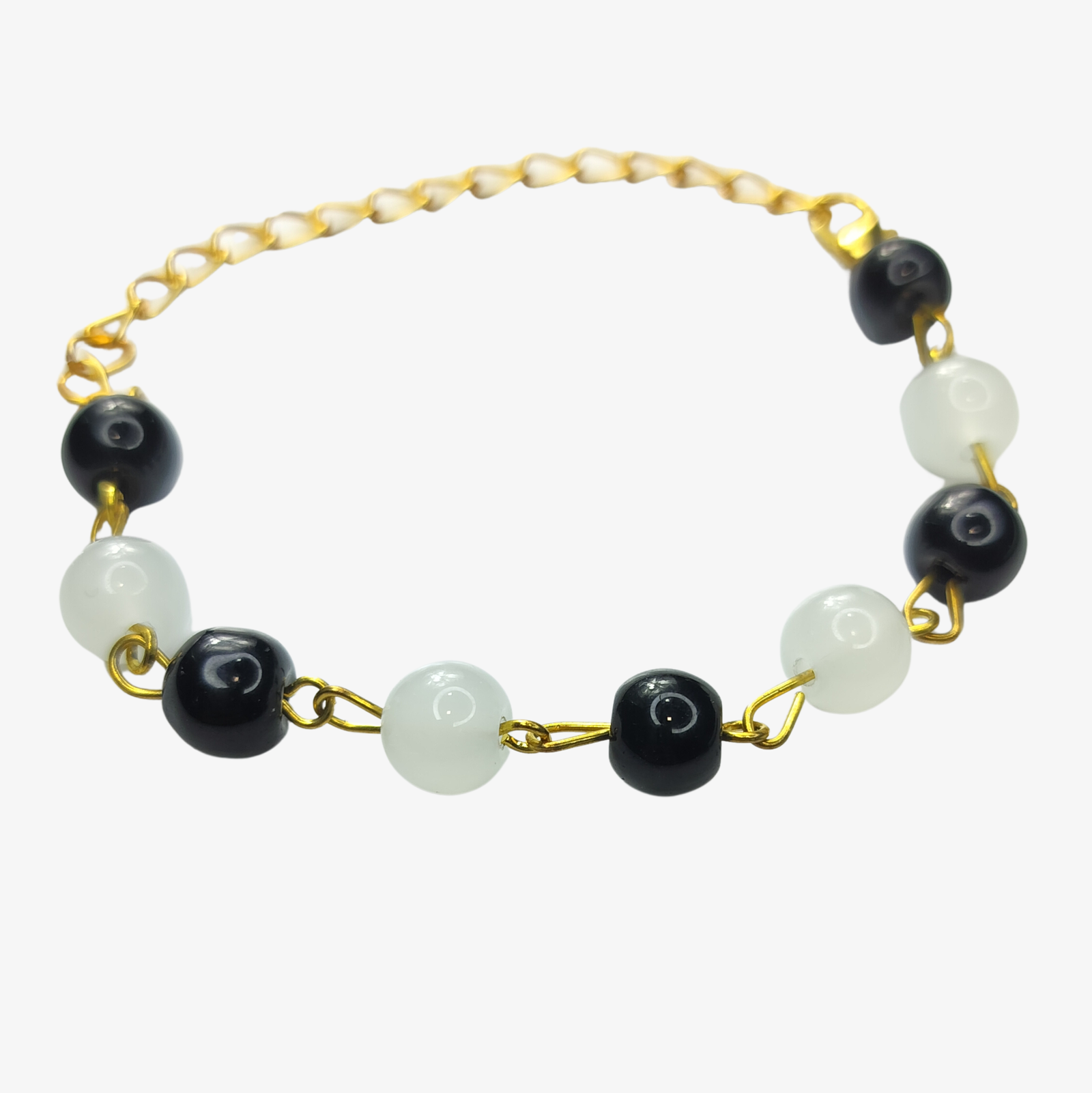 NeoLux Black and White Beads Chain Bracelet - Timeless Elegance in Monochrome