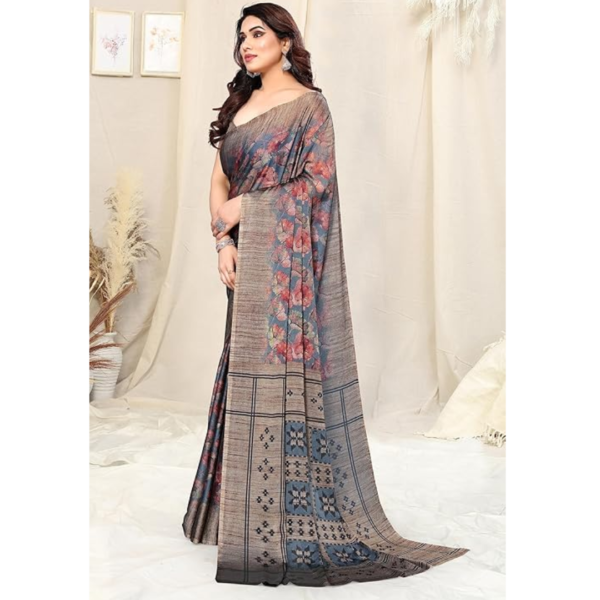 MIRCHI FASHION Women's Floral Chiffon Saree with Blouse Piece - Image 4