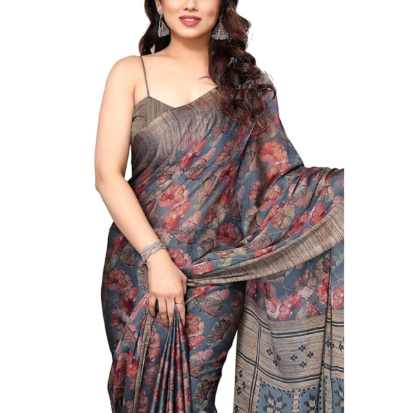 MIRCHI FASHION Women's Floral Chiffon Saree with Blouse Piece - Image 6