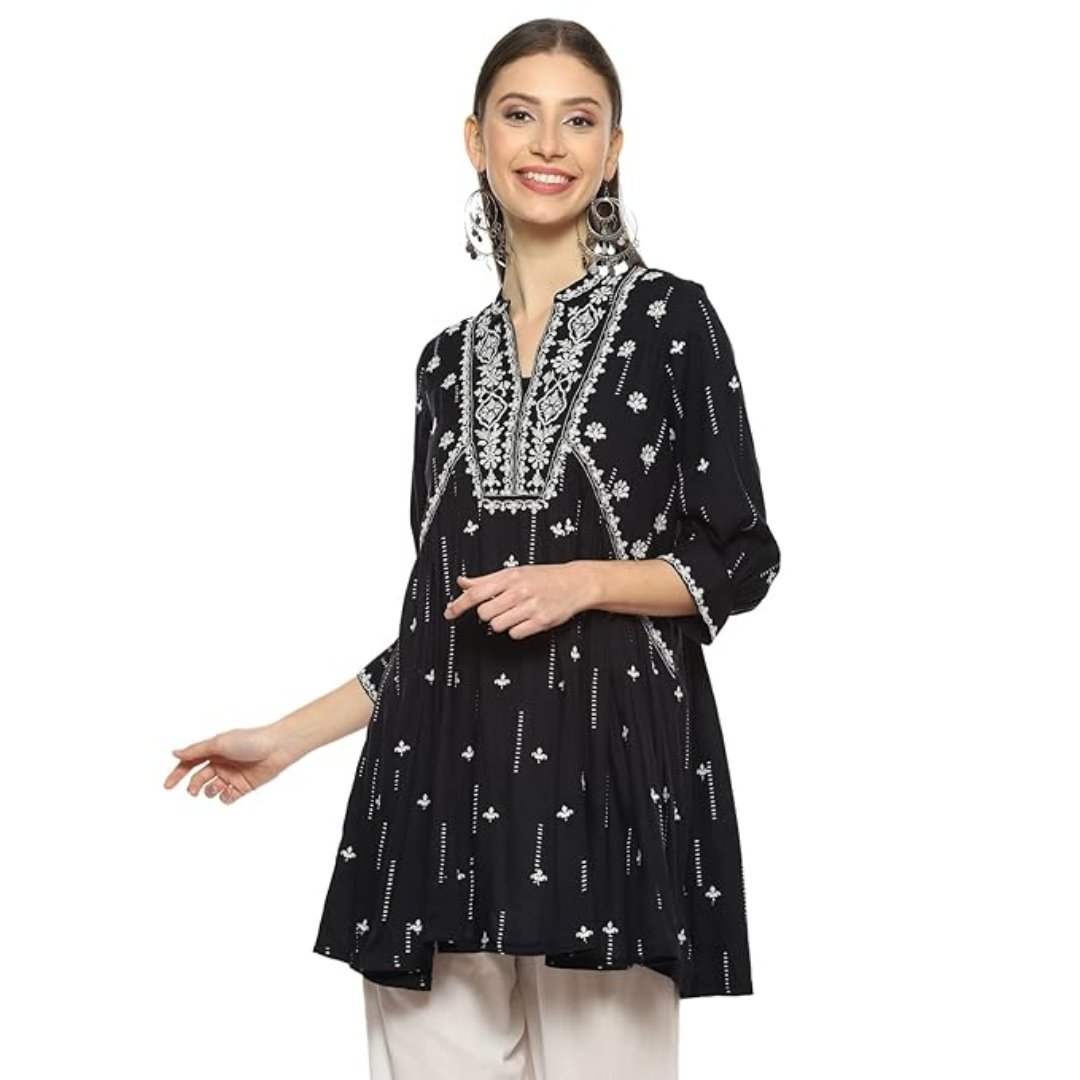 Black Rayon Printed Kurta