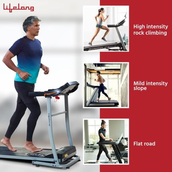 Lifelong FitPro (2.5 HP Peak) Manual Incline Motorized Treadmill for Home with 12 preset Workouts, Max Speed 12km/hr. Bluetooth Speaker - Image 2