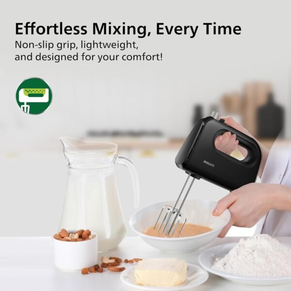 Philips HR3705/10 300 Watt Lightweight Hand Mixer, Blender with 5 speed control settings, stainless steel accessories and 2 years warranty(black color) - Image 3