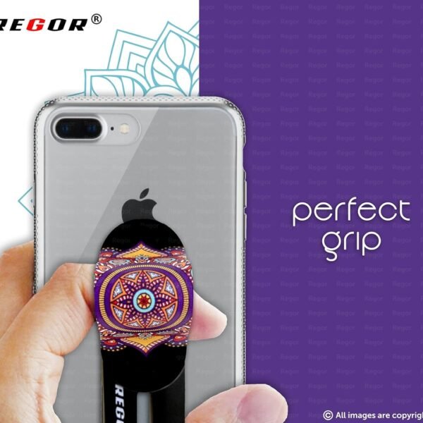 Regor Tabletop Finger Grip & Mobile Holder Mobile Stand Phone Holder for Hand & Mobile Back Holder Grip Great for Selfie & Works as iPhone Stand & Android Phone Stand - Mandala (Black Yellow & Blue) - Image 3
