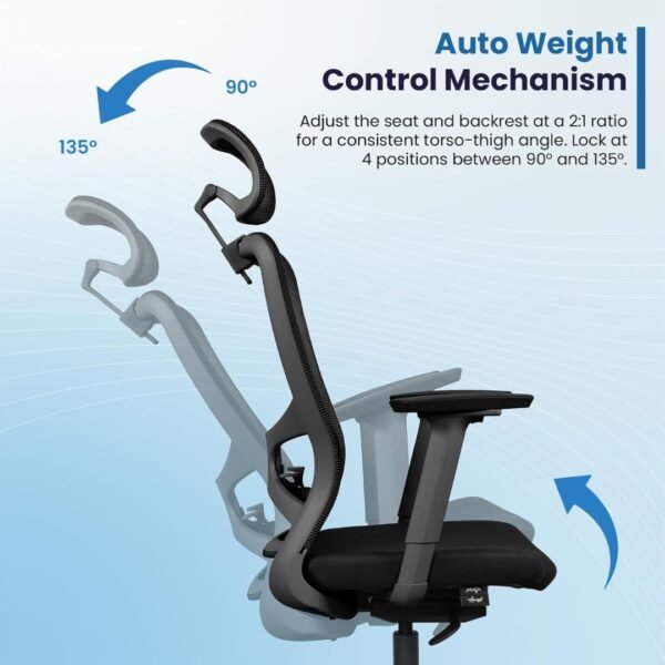 Vergo Aura Ergonomic High Back Office Chair | 3D Armrests, Adjustable Lumbar, 2D Headrest, Aluminum Base - Image 4